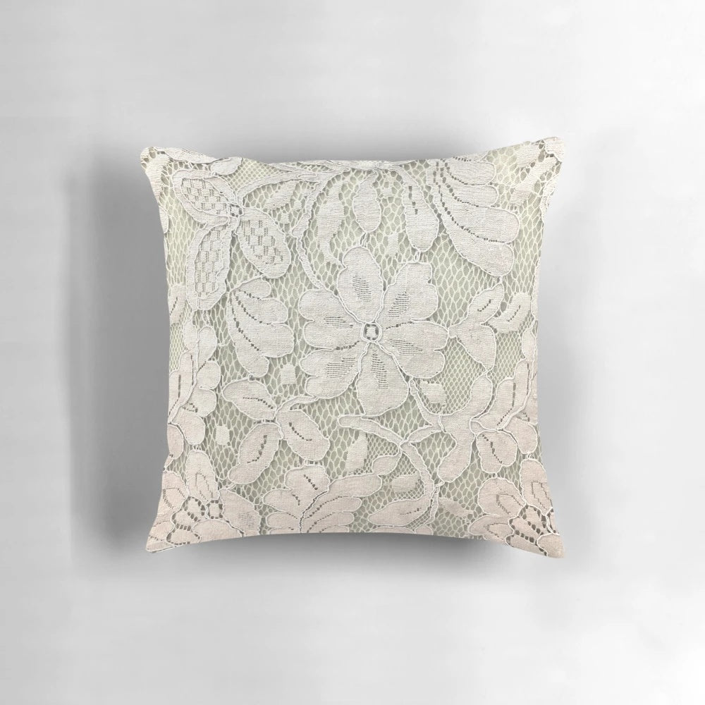 Bohemian floral french country ivory beige lace decorative throw pillow