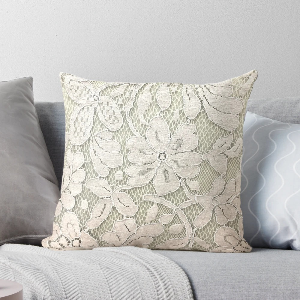 Bohemian floral french country ivory beige lace decorative throw pillow