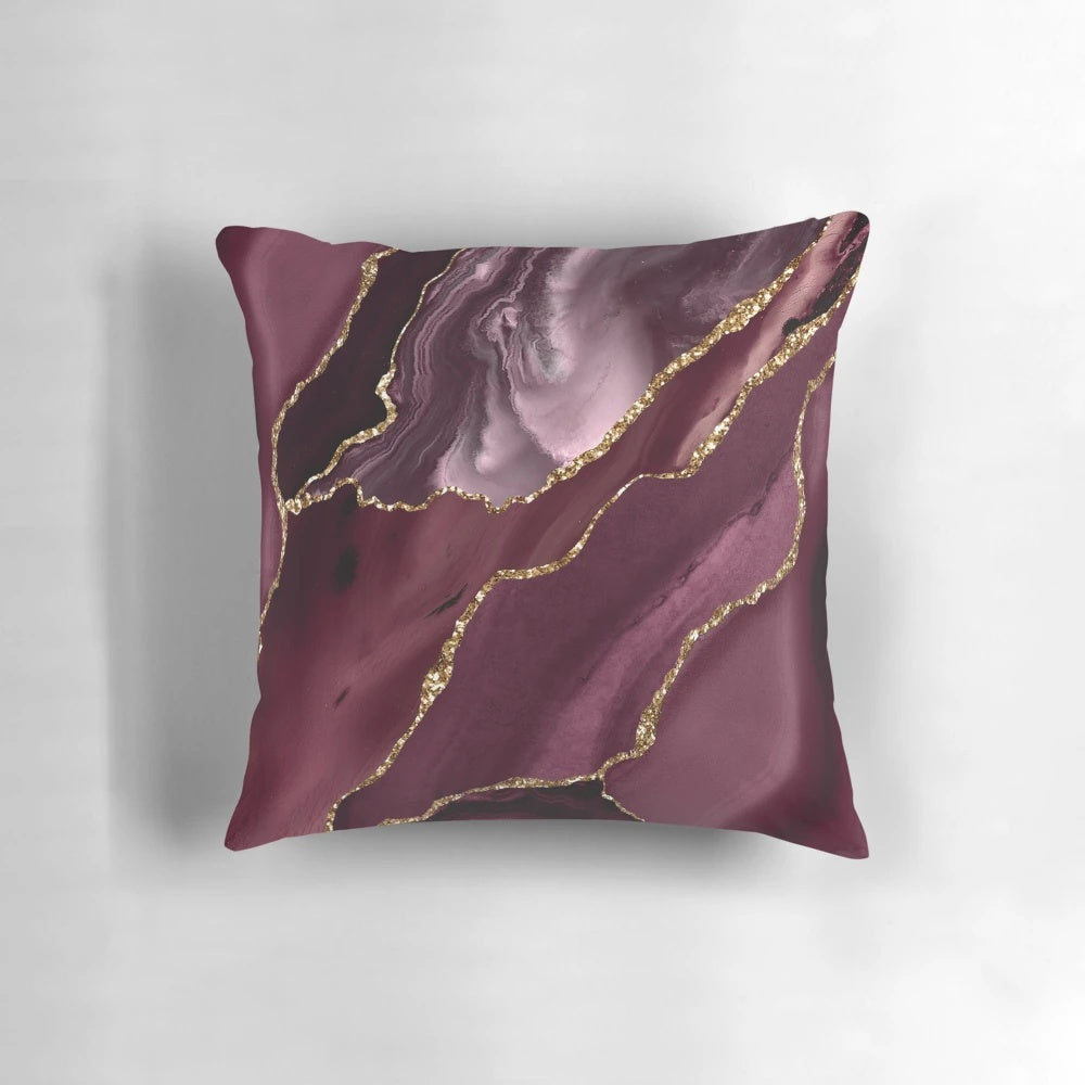 Burgundy maroon geode agate decorative pillow with a luxurious and trendy design
