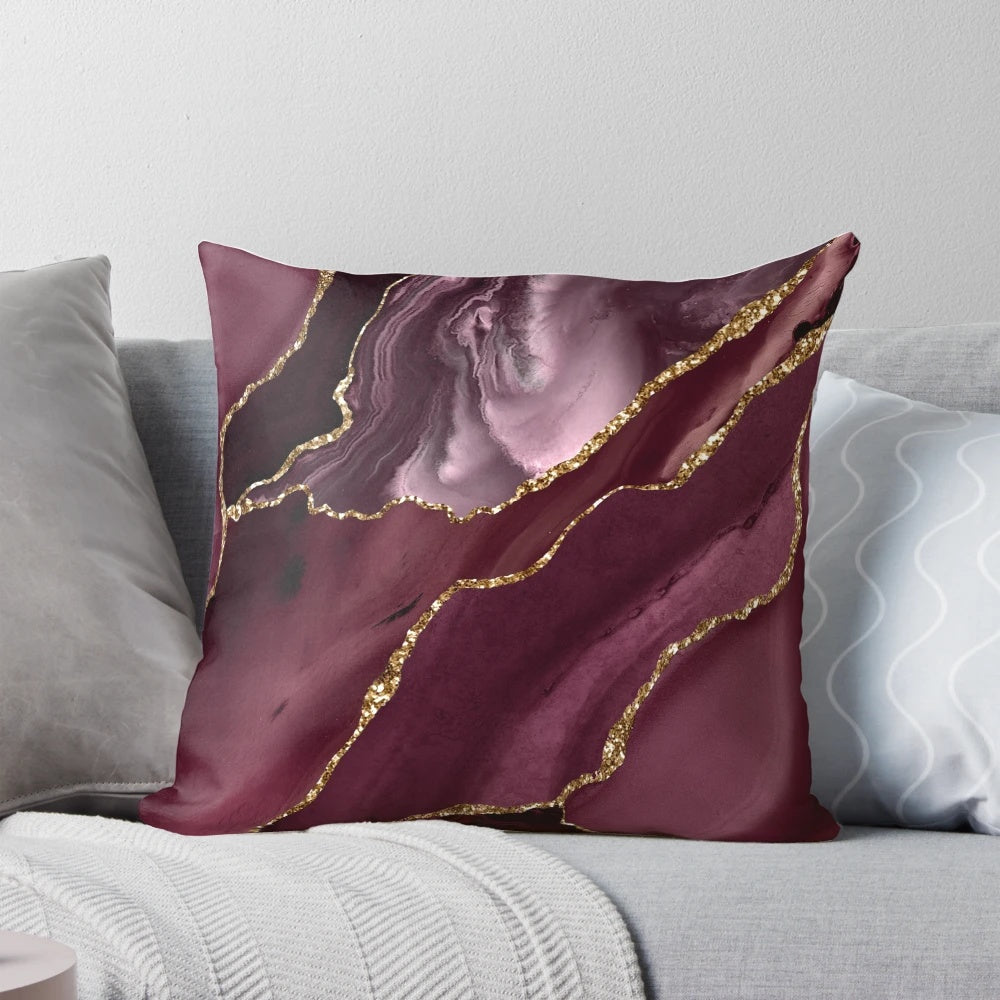 Burgundy maroon geode agate decorative pillow with a luxurious and trendy design