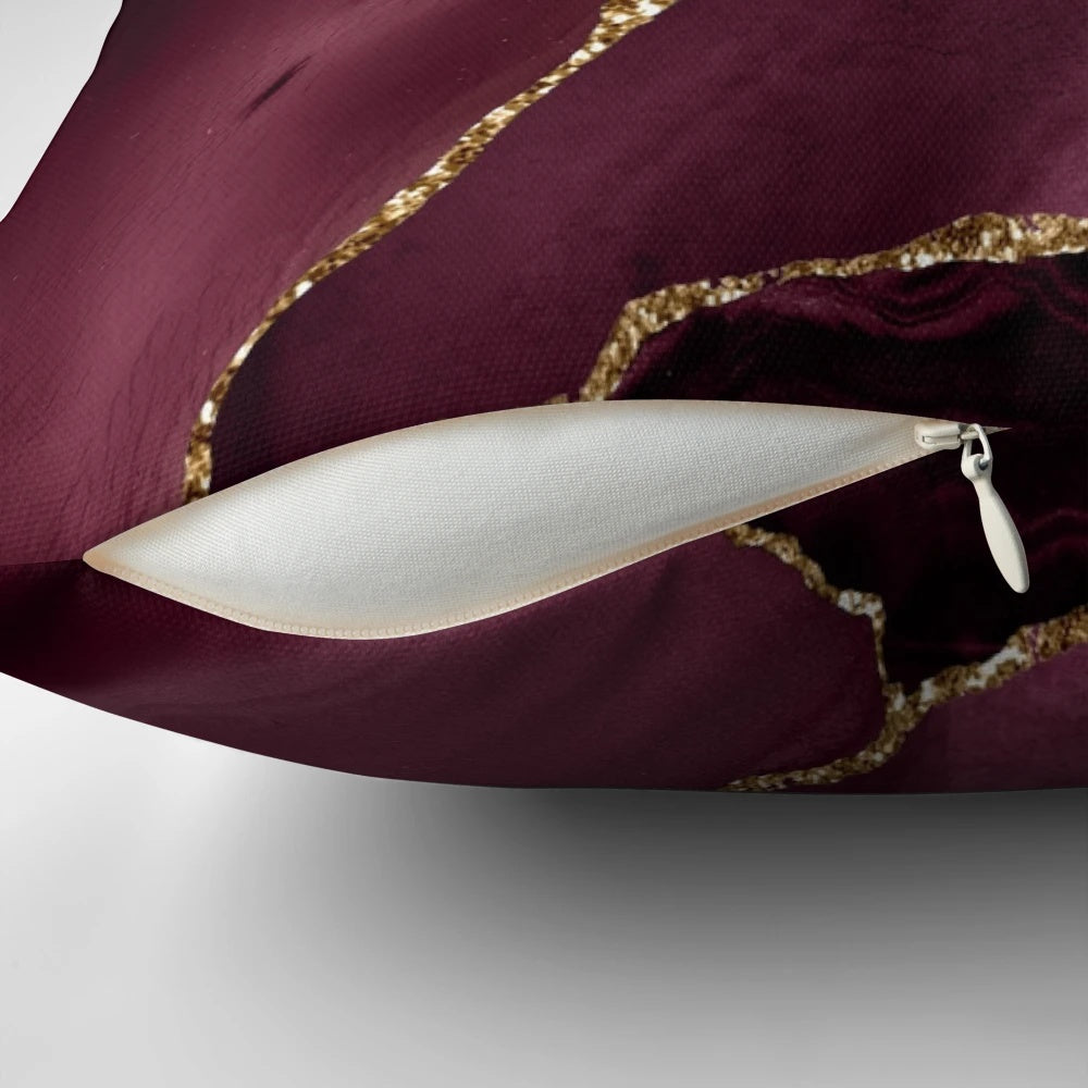 Burgundy maroon geode agate decorative pillow with a luxurious and trendy design