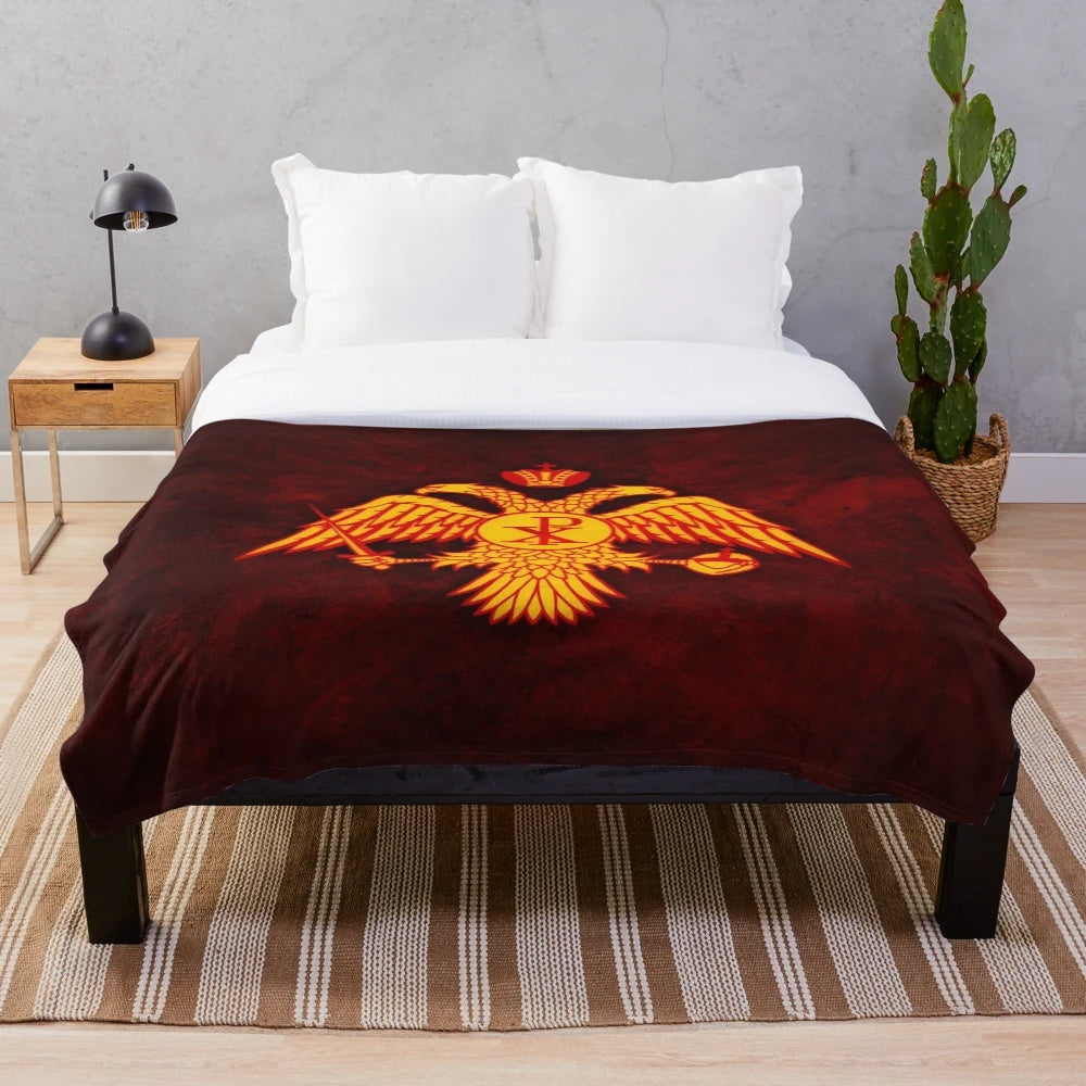 Plush blanket featuring an elegant Byzantine-inspired two-headed eagle symbol