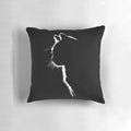 Striking black and white cat silhouette design on a plush, high-quality pillow.