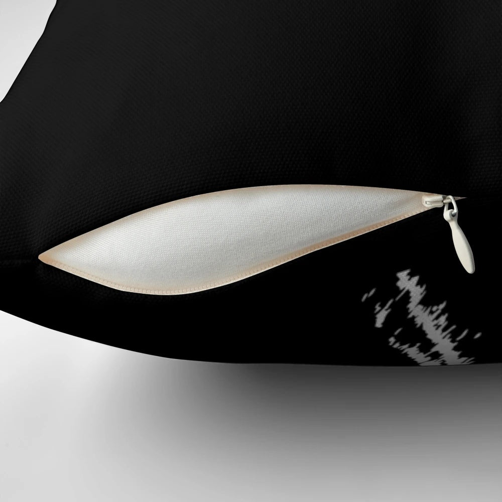 Striking black and white cat silhouette design on a plush, high-quality pillow.