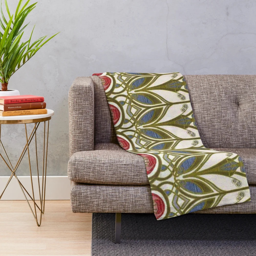 Charles Rennie Mackintosh inspired plush blanket with floral design