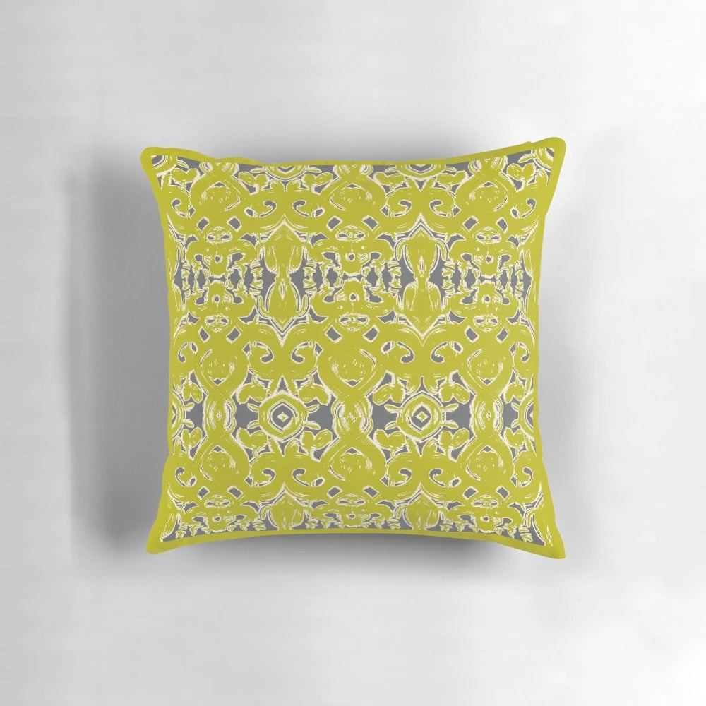 Chartreuse damask pattern pillow for home decor