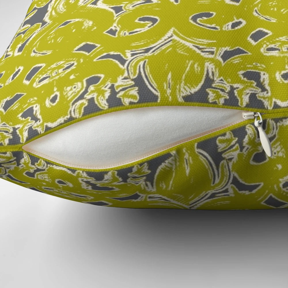 Chartreuse damask pattern pillow for home decor