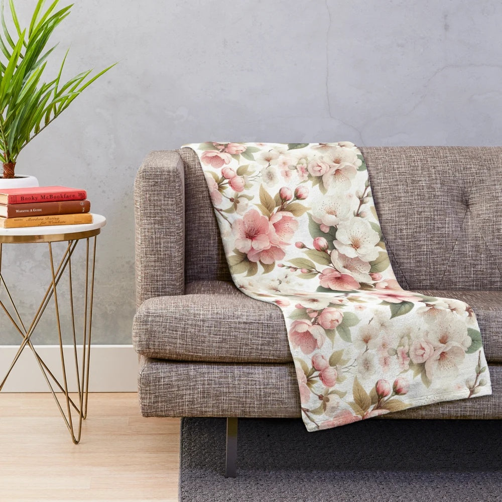 Cherry Blossom Patterned Plush Blanket