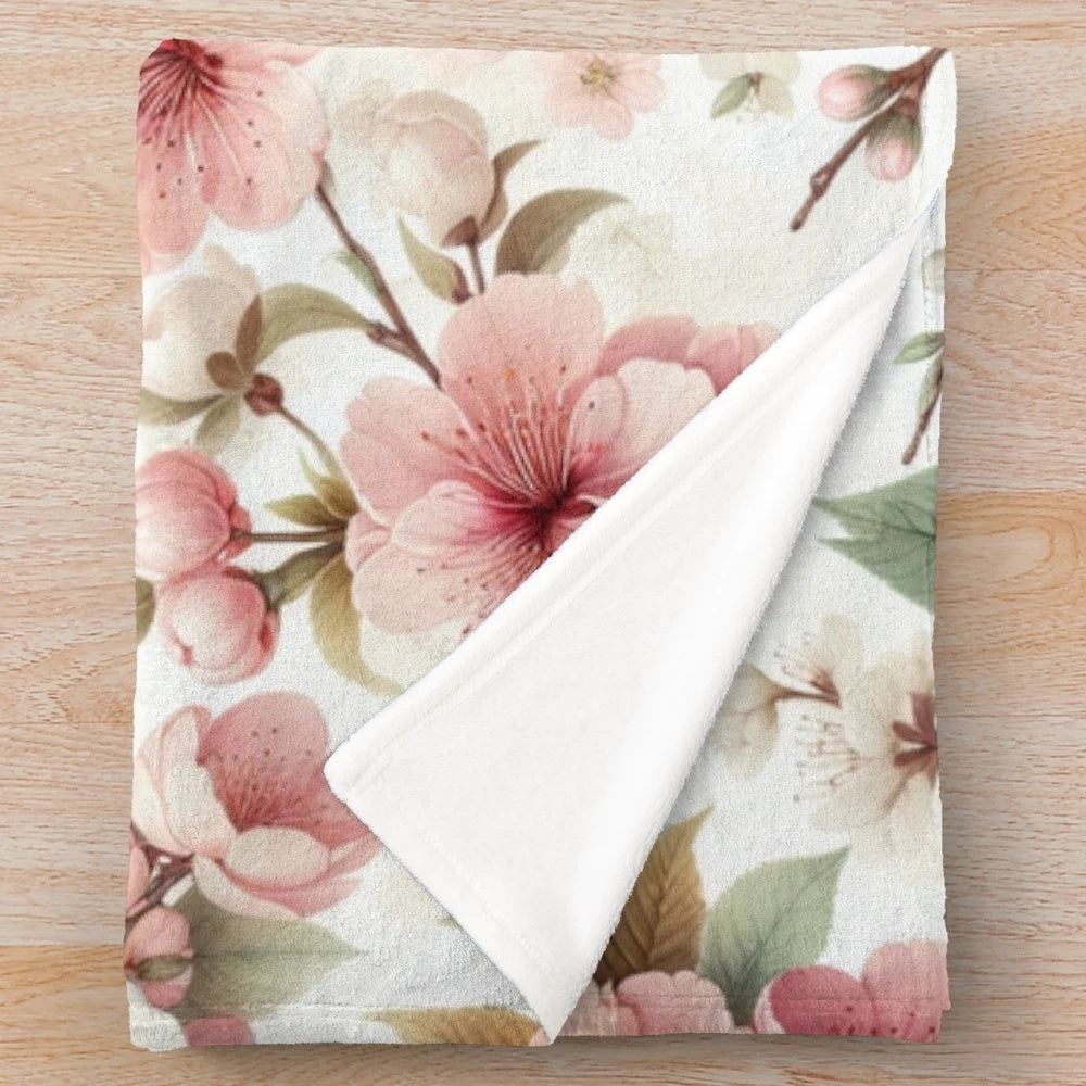 Cherry Blossom Patterned Plush Blanket
