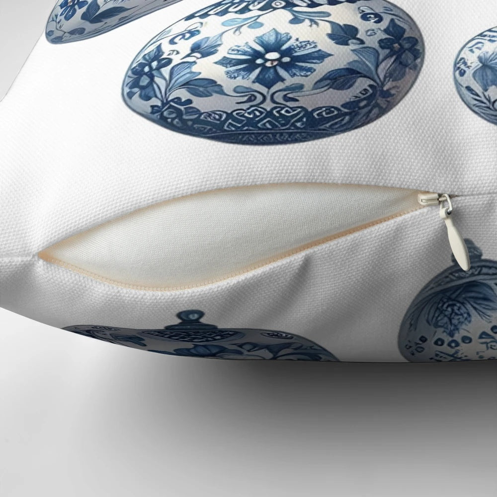 Chinoiserie Christmas Pillow with Blue and White Chinoiserie Tree Design