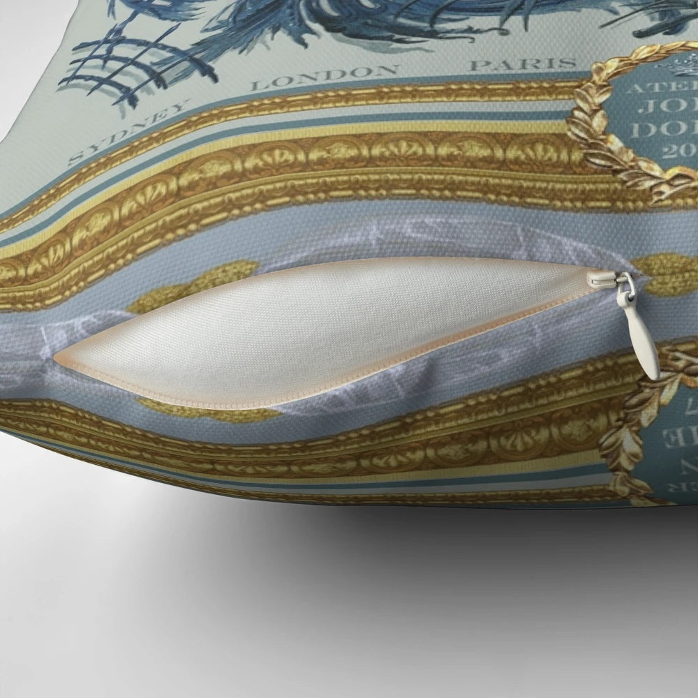 Chinoiserie-style blue decorative throw pillow for home decor