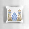 Decorative throw pillow featuring a chinoiserie-inspired leopard print design