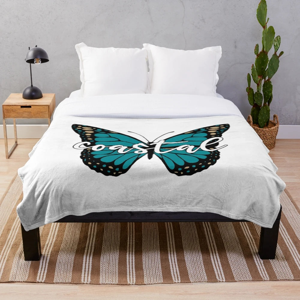 Coastal Plush Blanket with Butterfly Design