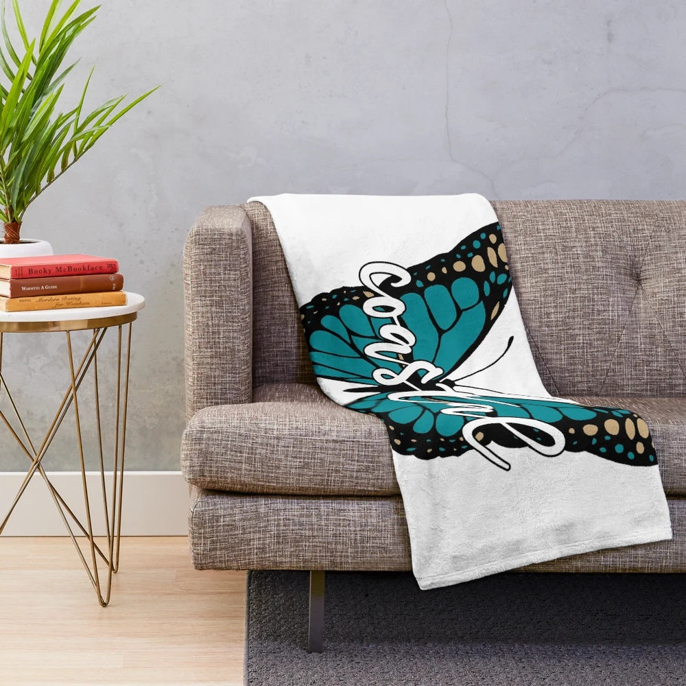 Coastal Plush Blanket with Butterfly Design