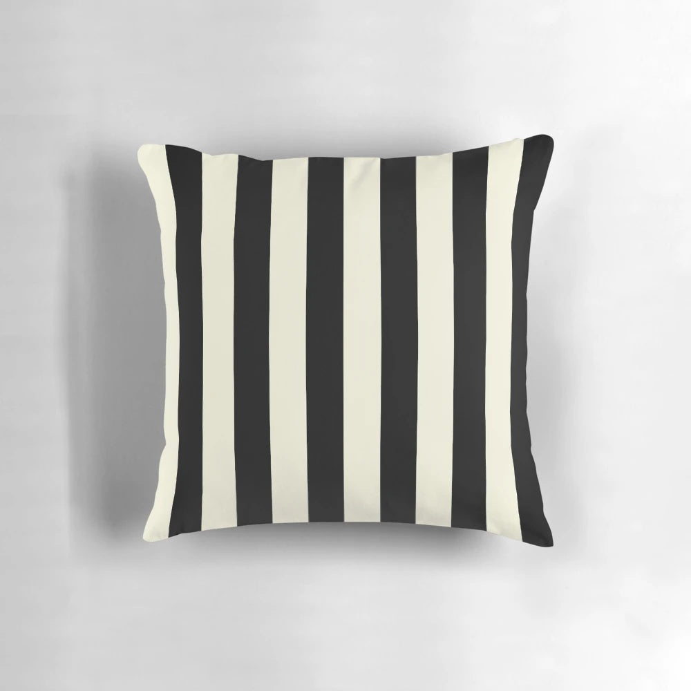 Cream and black vertical striped decorative throw pillow for living room or bedroom