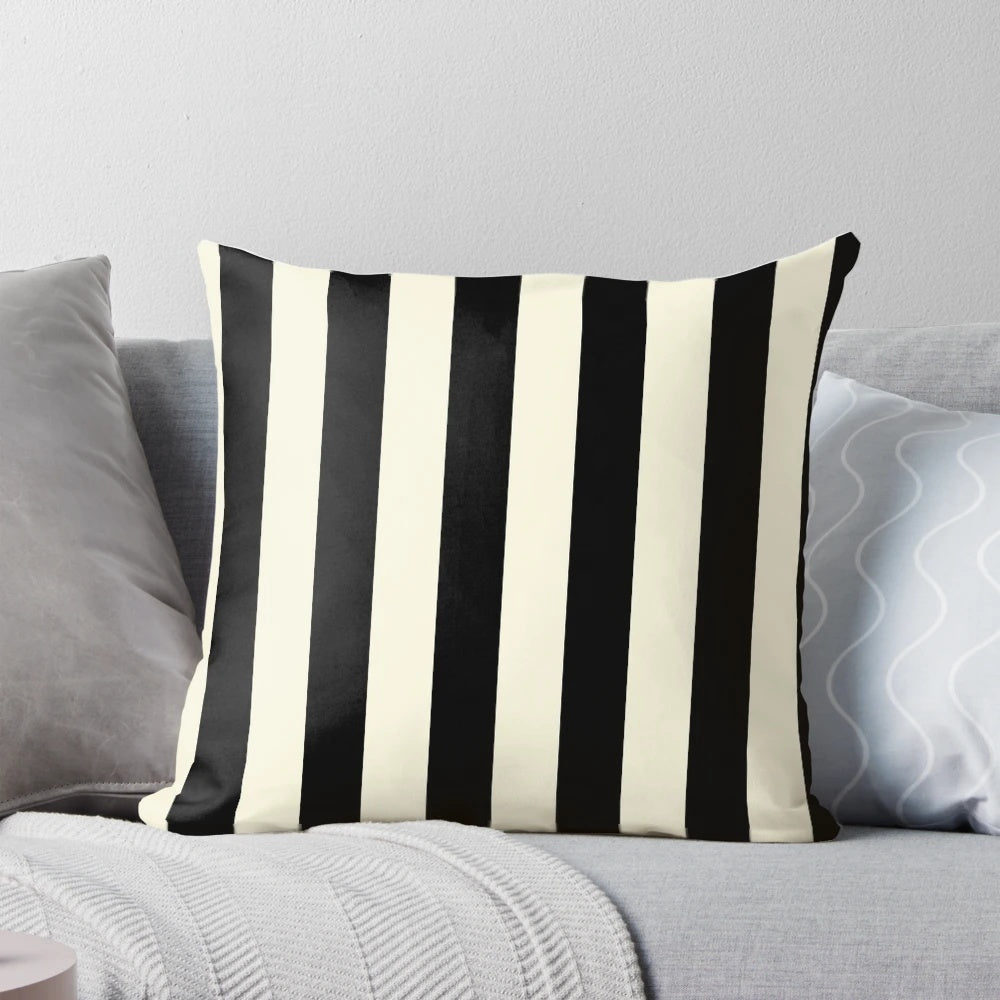 Cream and black vertical striped decorative throw pillow for living room or bedroom