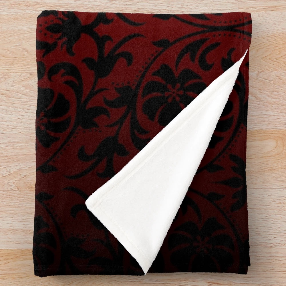 Dark red and black damask pattern plush blanket