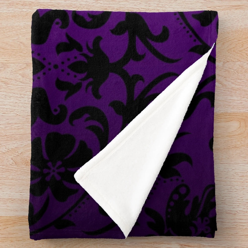 Purple and Black Damask Pattern Design Plush Blanket