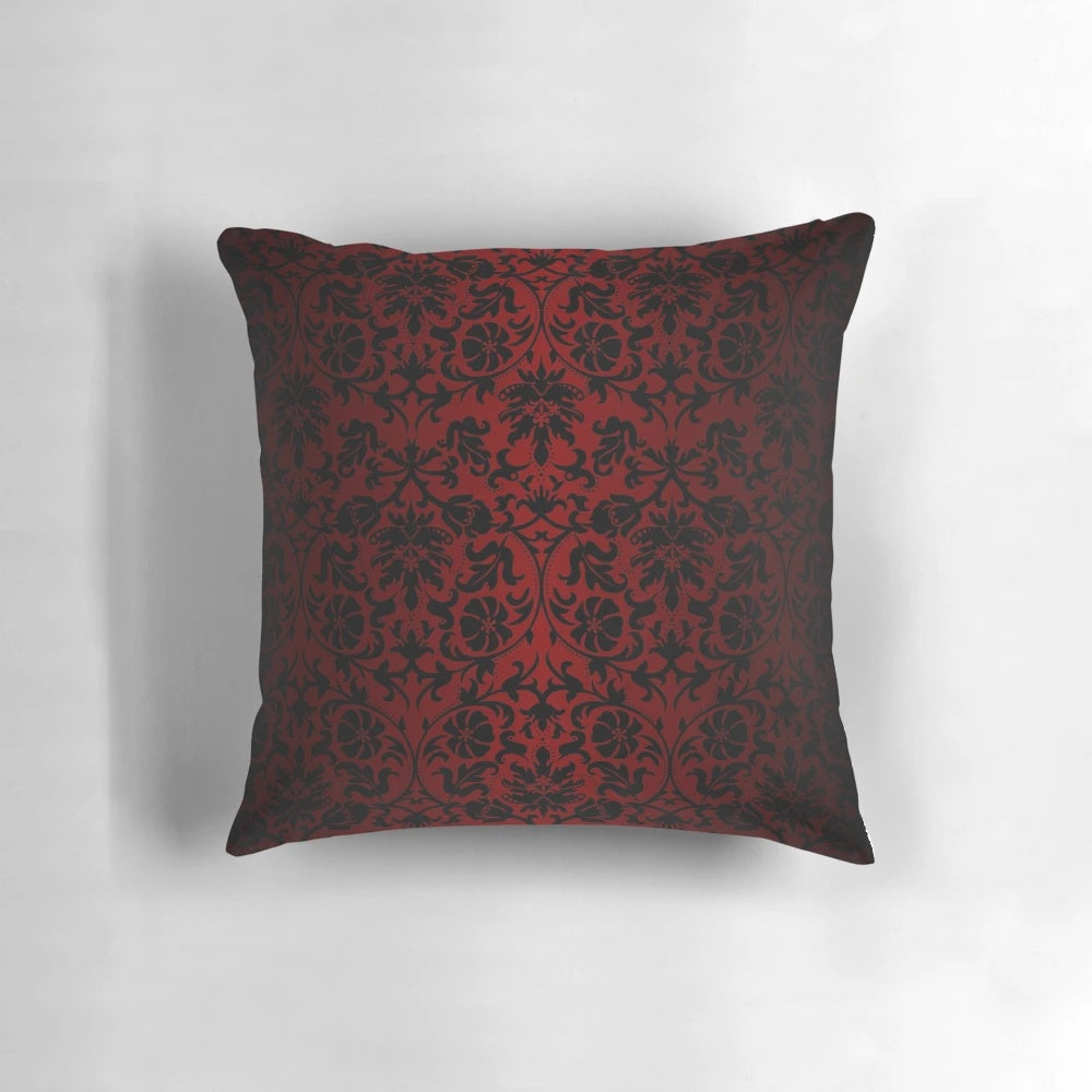Dark red and black damask pattern decorative throw pillow
