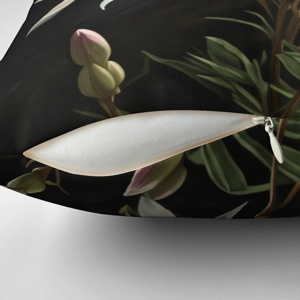 Closeup of an edelweiss flower, a delicate white blossom with soft petals, showcased on a decorative pillow.