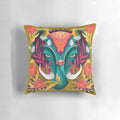 Vibrant elephant-patterned damask throw pillow with a tropical, ornamental design