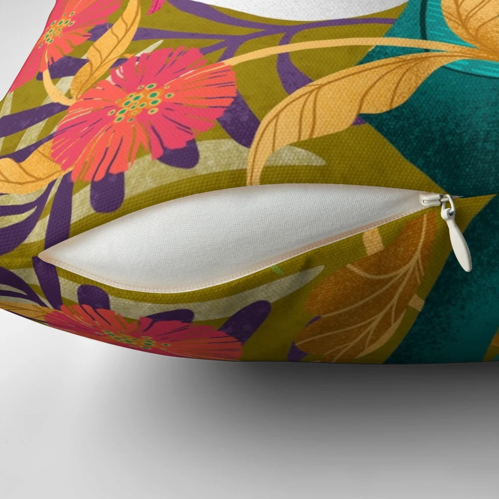 Vibrant elephant-patterned damask throw pillow with a tropical, ornamental design