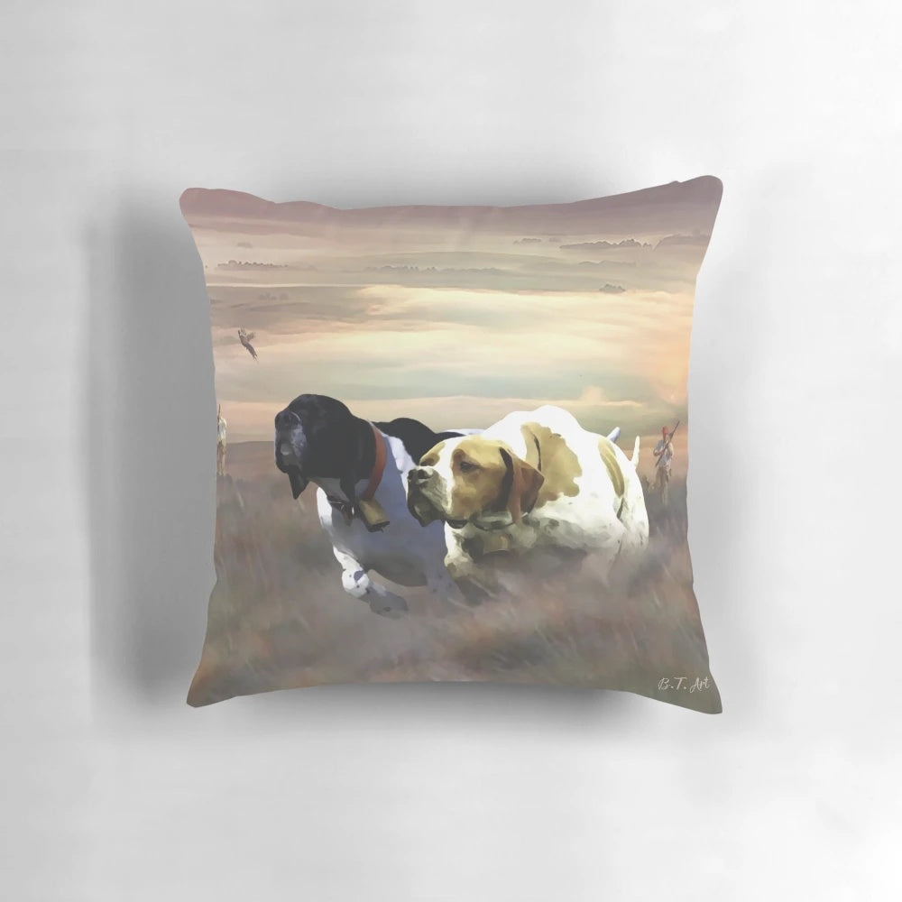 Soft, plush pillow featuring an image of an English Pointer, the ultimate hunting dog.