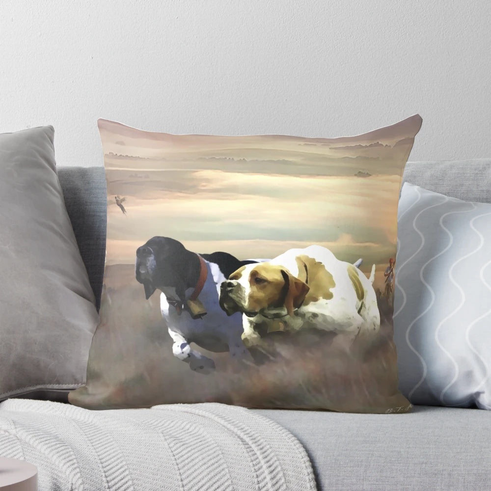 Soft, plush pillow featuring an image of an English Pointer, the ultimate hunting dog.