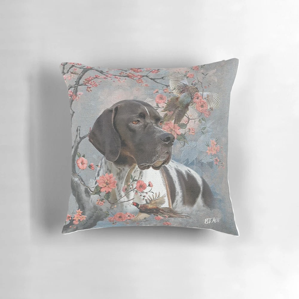Beautiful English pointer dog pillow with pheasants, perfect for hunting enthusiasts