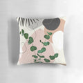 Decorative throw pillow featuring an elegant eucalyptus fan palm design in a modern, abstract style.