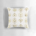 Luxurious gold pillow with evil eye motif, perfect for modern minimalist interior design or yoga/meditation spaces.