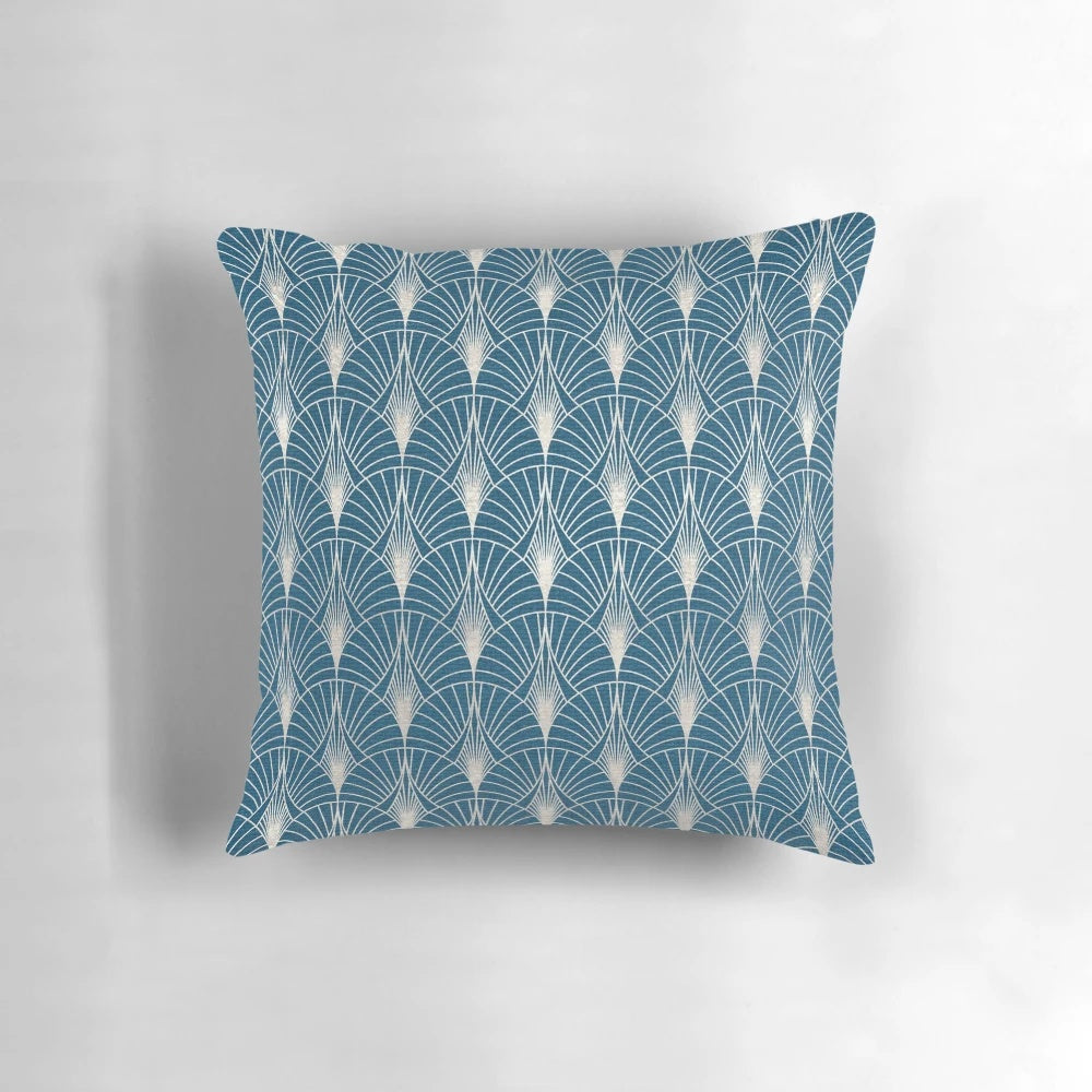 Faux turquoise and silver art deco patterned decorative accent pillow
