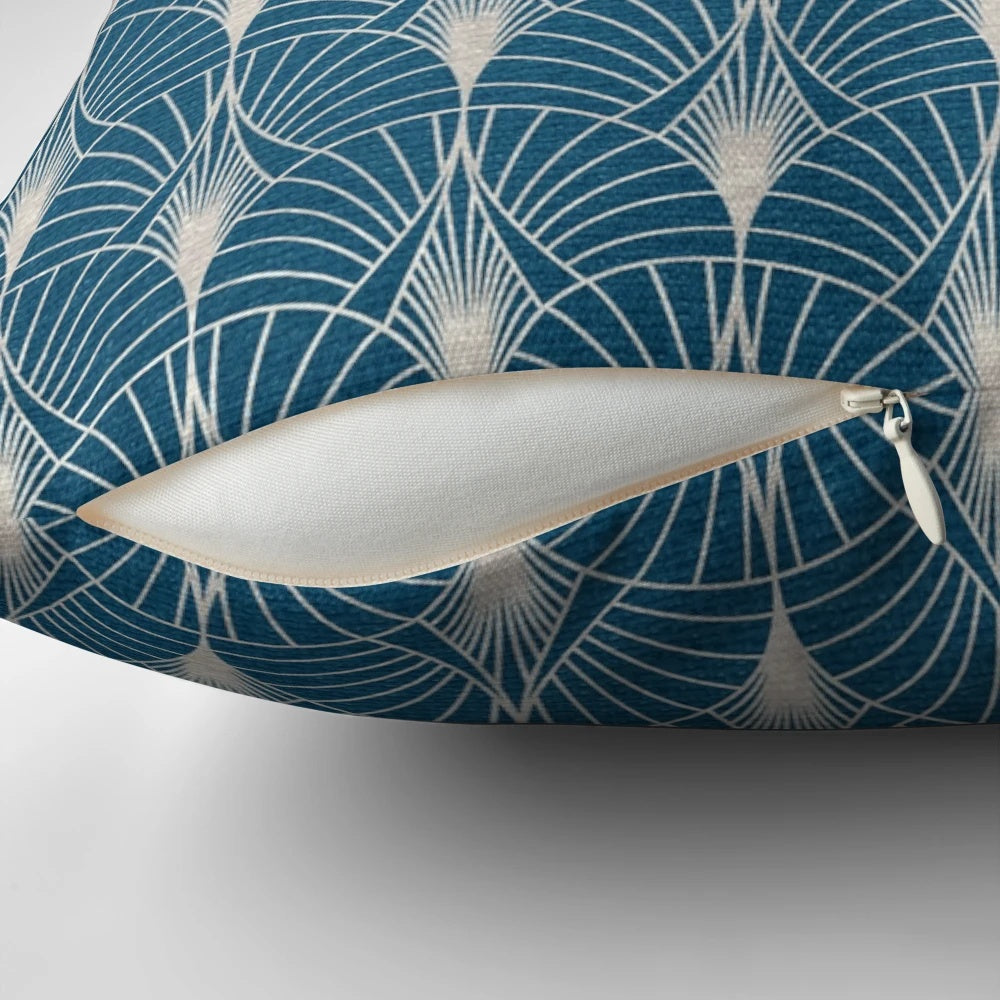 Faux turquoise and silver art deco patterned decorative accent pillow