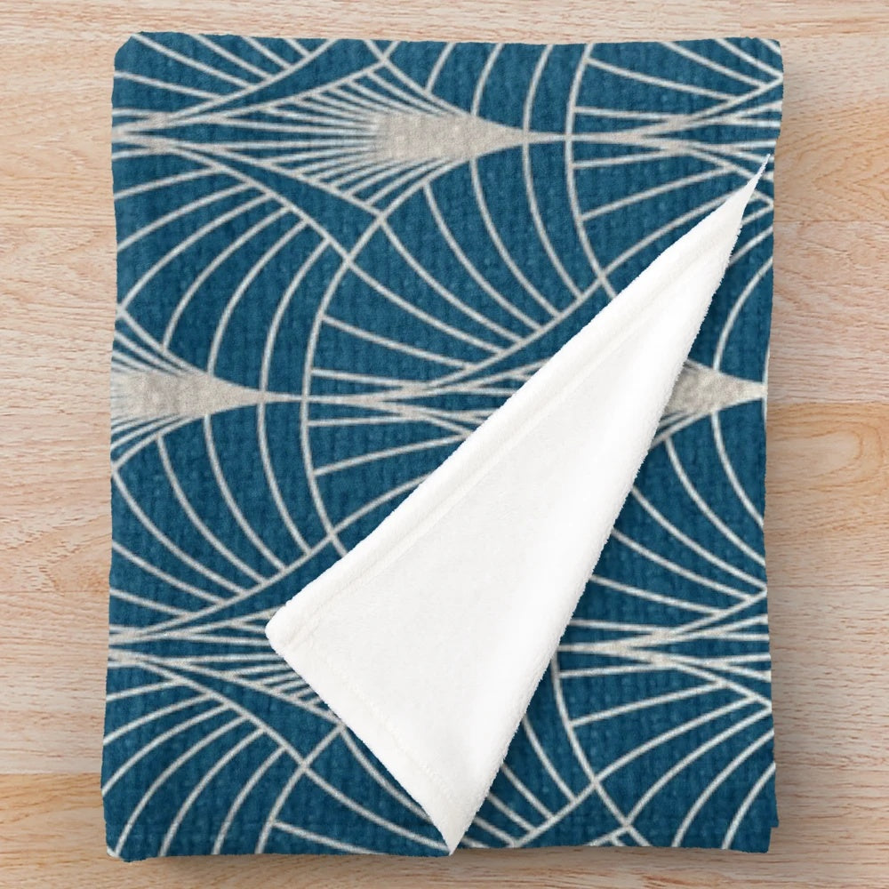 Faux turquoise and silver art deco pattern plush blanket