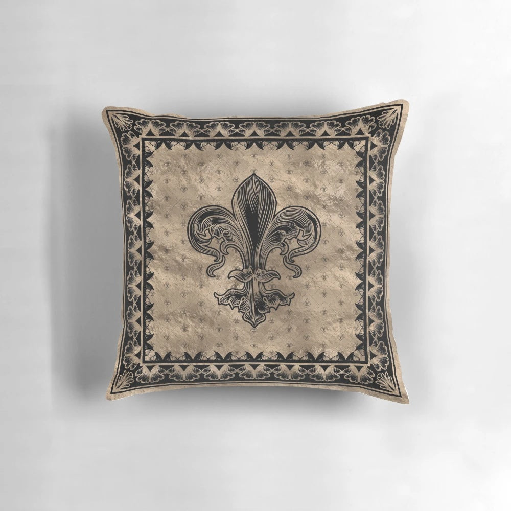 Fleur-de-Lis black and gold decorative pillow for luxury home decor