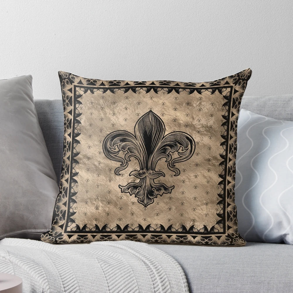Fleur-de-Lis black and gold decorative pillow for luxury home decor
