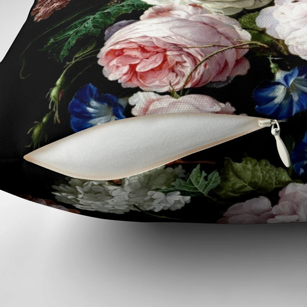 Stunning floral mural wall art featuring a bouquet of flowers in a black and white style, inspired by the Dutch artist Jan de Heem.
