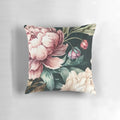 Floral peony watercolor print throw pillow with pink and pastel tones