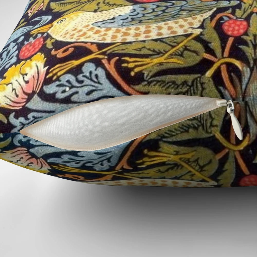 Decorative pillow featuring the iconic Strawberry Thief pattern designed by William Morris in 1883
