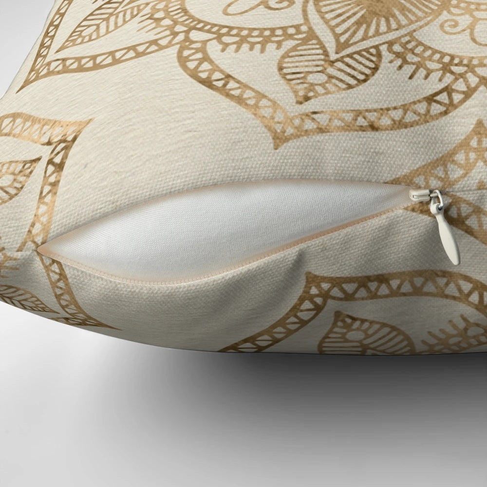 Beautifully designed Flower of Life pillow in pastel golds and canvas