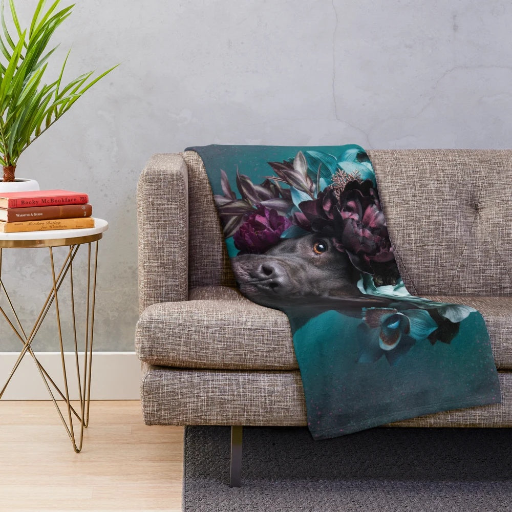 Flower Power Plush Blanket with Pit Bull Design