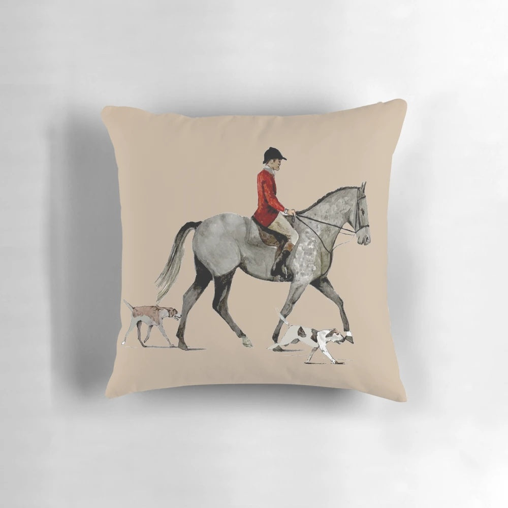 Soft, plush pillow featuring a detailed fox hunting scene
