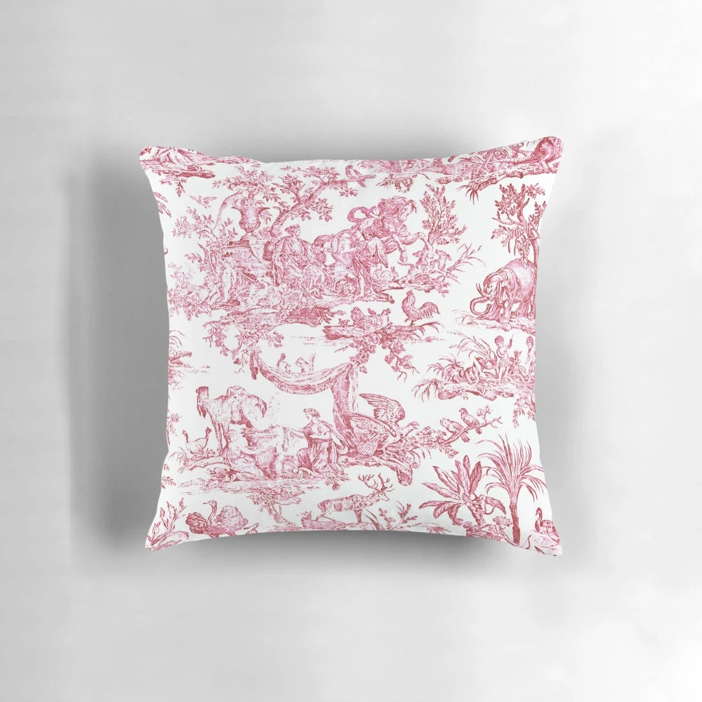 Luxurious French toile-patterned pillow with a classic, elegant design for a cozy, country-chic style.