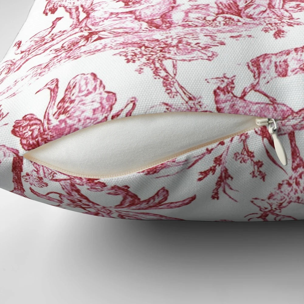 Luxurious French toile-patterned pillow with a classic, elegant design for a cozy, country-chic style.