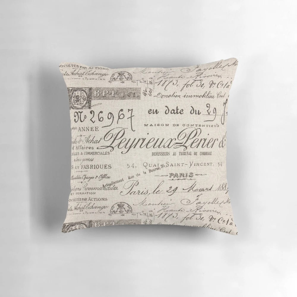Parisan Pillow with Cursive French Script Pattern