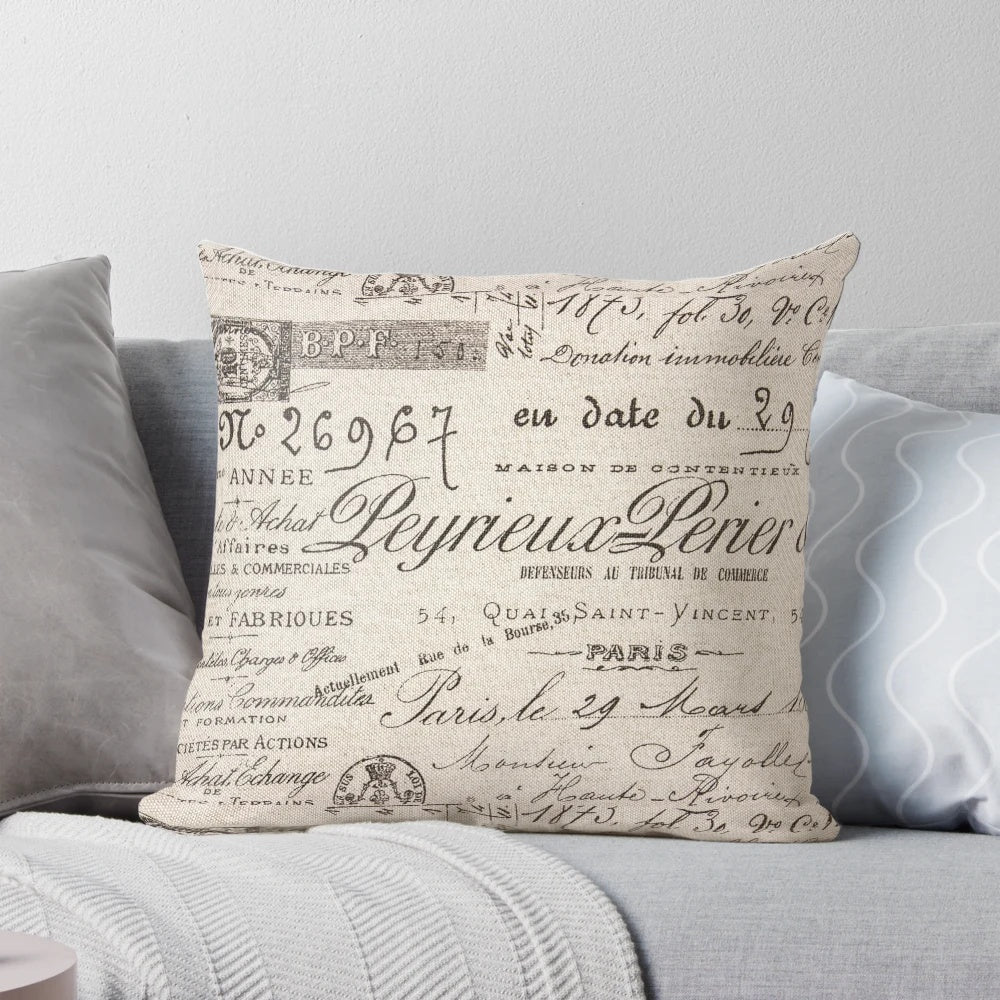 Parisan Pillow with Cursive French Script Pattern