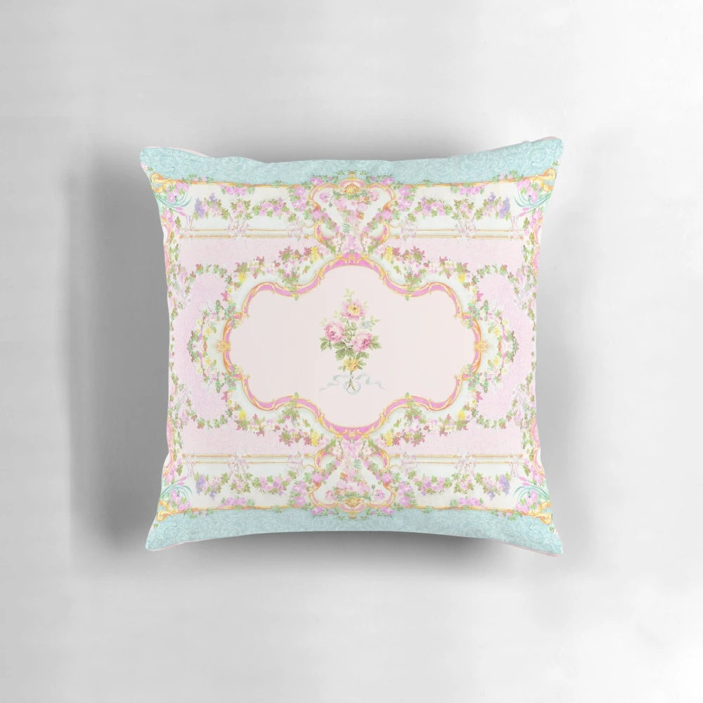 Vintage French Rococo style floral watercolor pattern decorative accent pillow