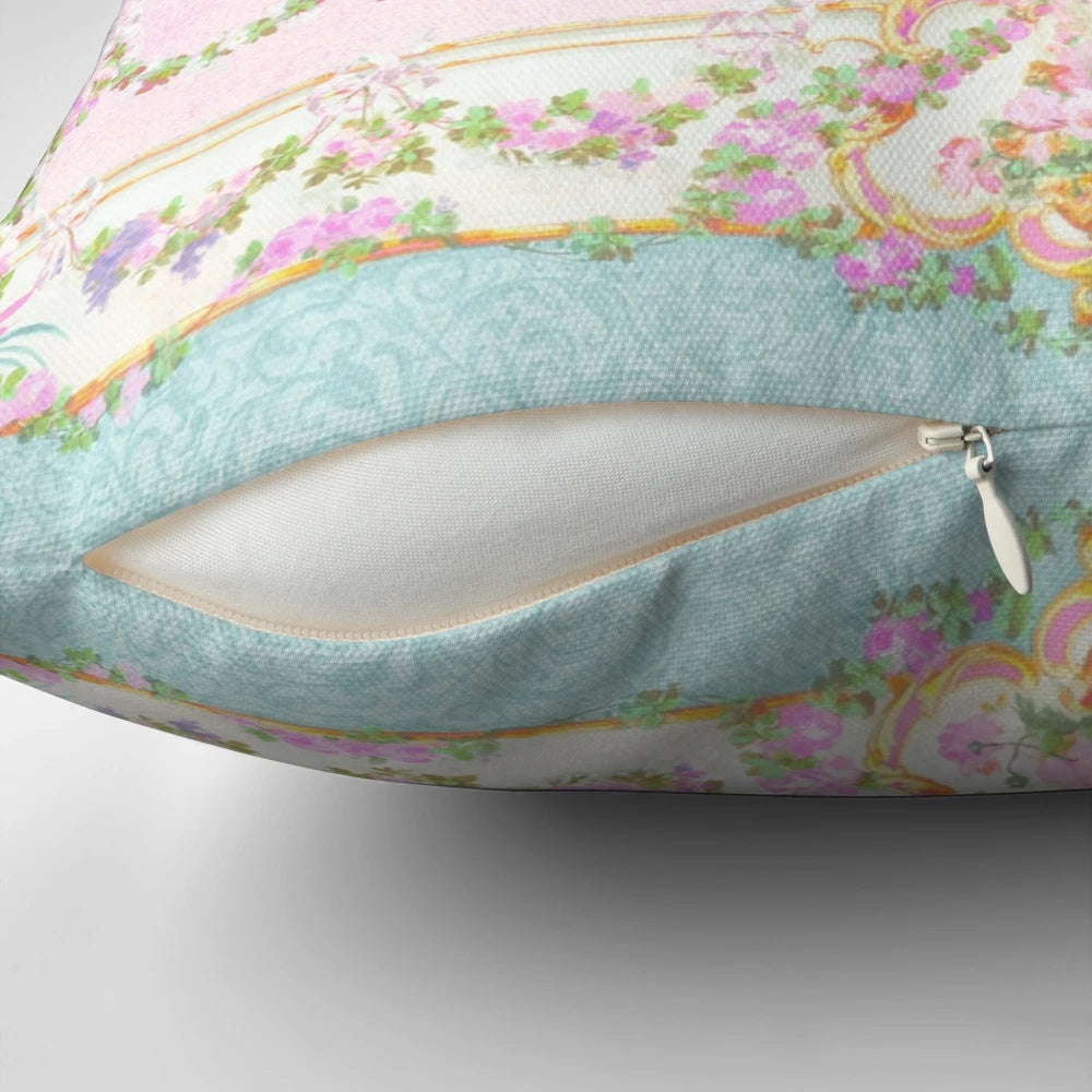 Vintage French Rococo style floral watercolor pattern decorative accent pillow