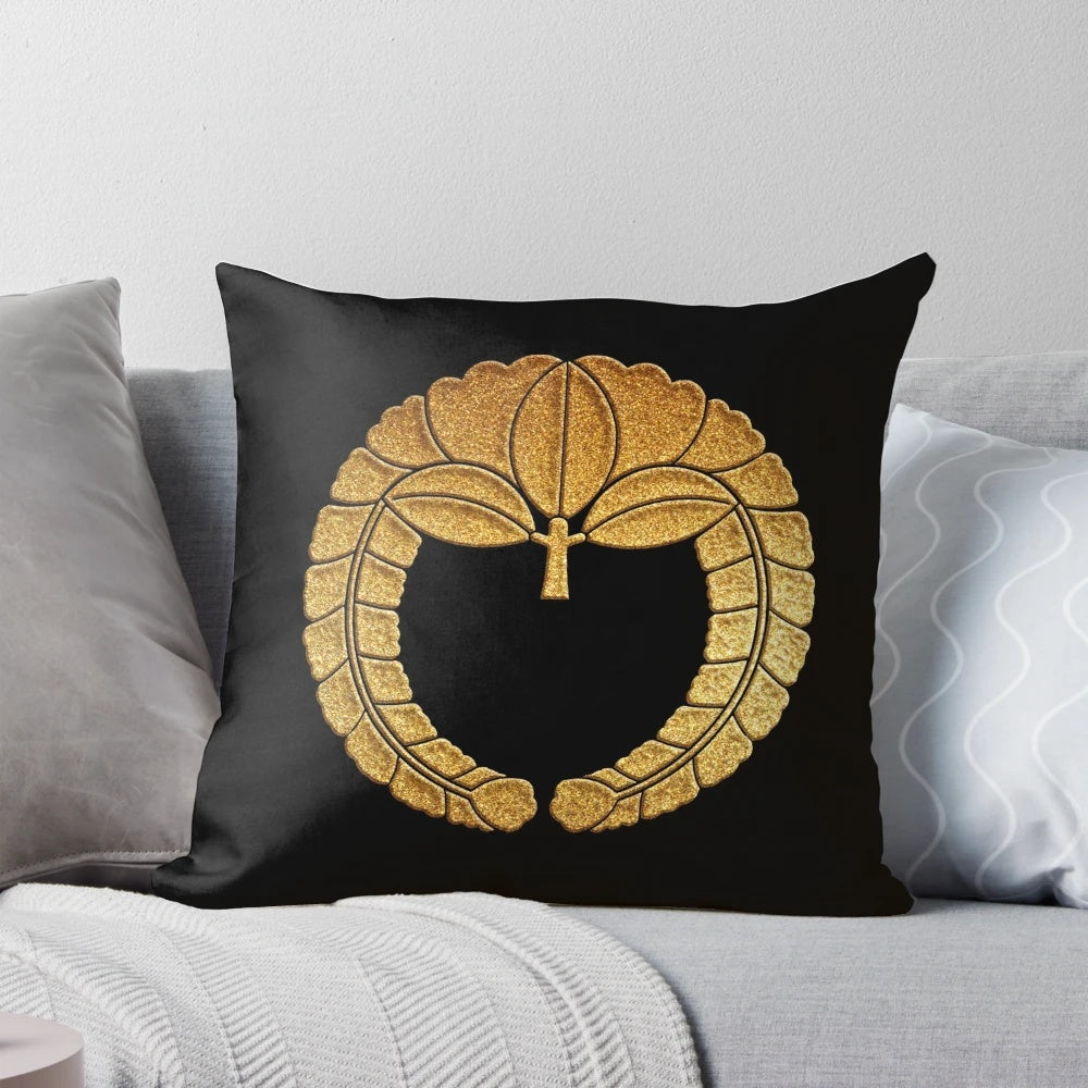 Sagari Fuji Kamon in Gold Seal Pillow - Traditional Japanese Clan Crest