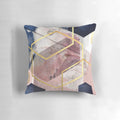 Plush abstract geometric art pillow in blush pink, navy blue, and gold colors